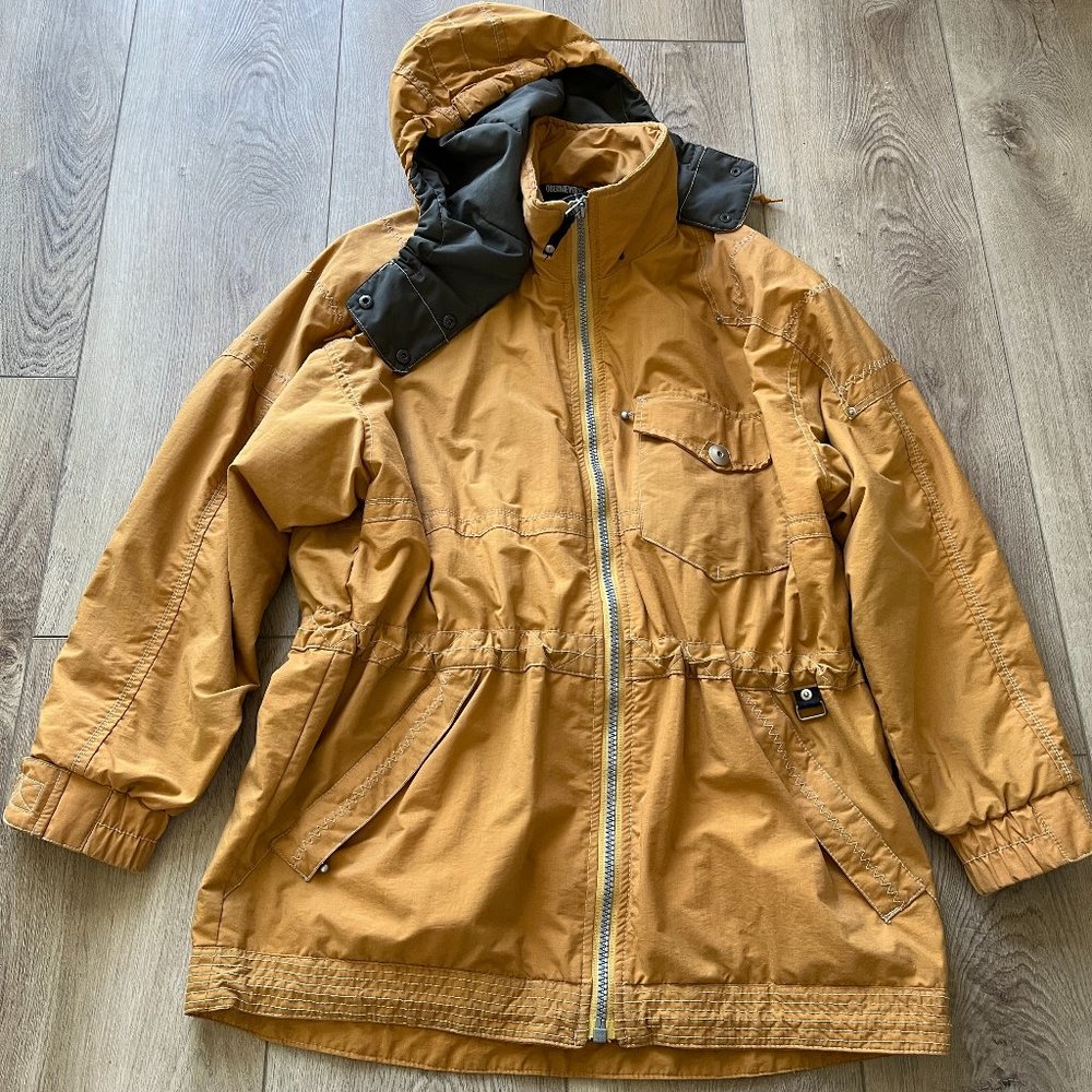 Obermeyer vintage zip front hooded gold jacket lined 12